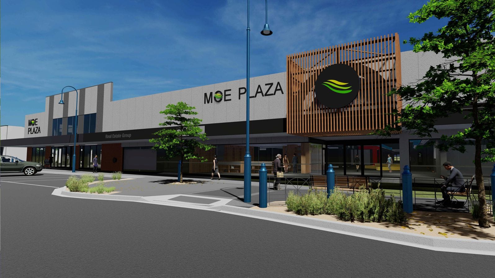 Moe Plaza exterior view showing the modern retail building on Moore Street
