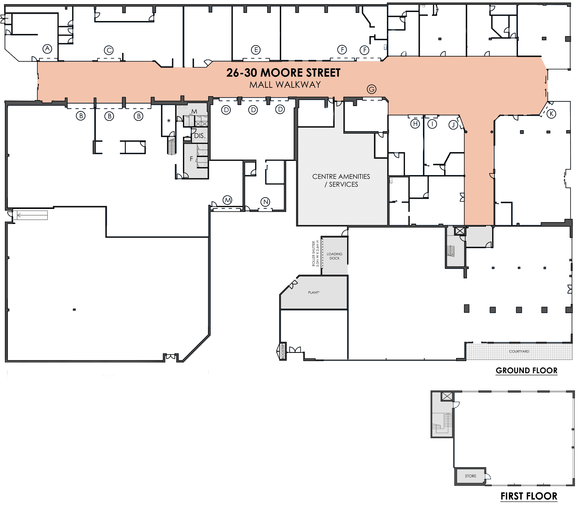 Interactive floor plan of Moe Plaza showing all tenancy spaces